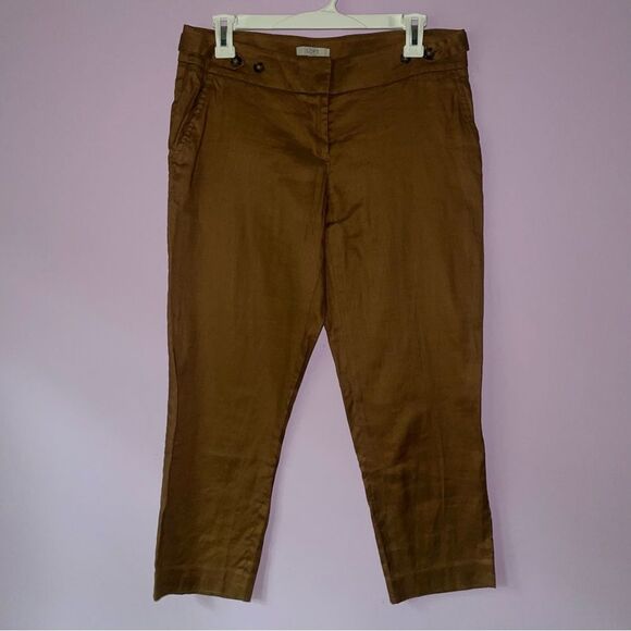 Loft 4P Linen Blend Trouser Brown Pants Lagenlook - Picture 1 of 9